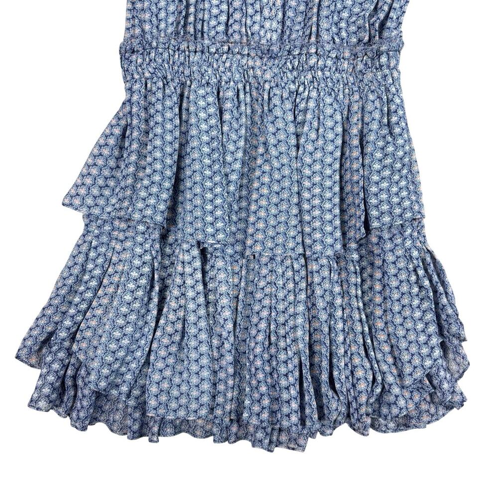 LoveShackFancy Blue Popover Mini Dress Long Sleeve Tiered Ruffle Size M - Picture 4 of 12